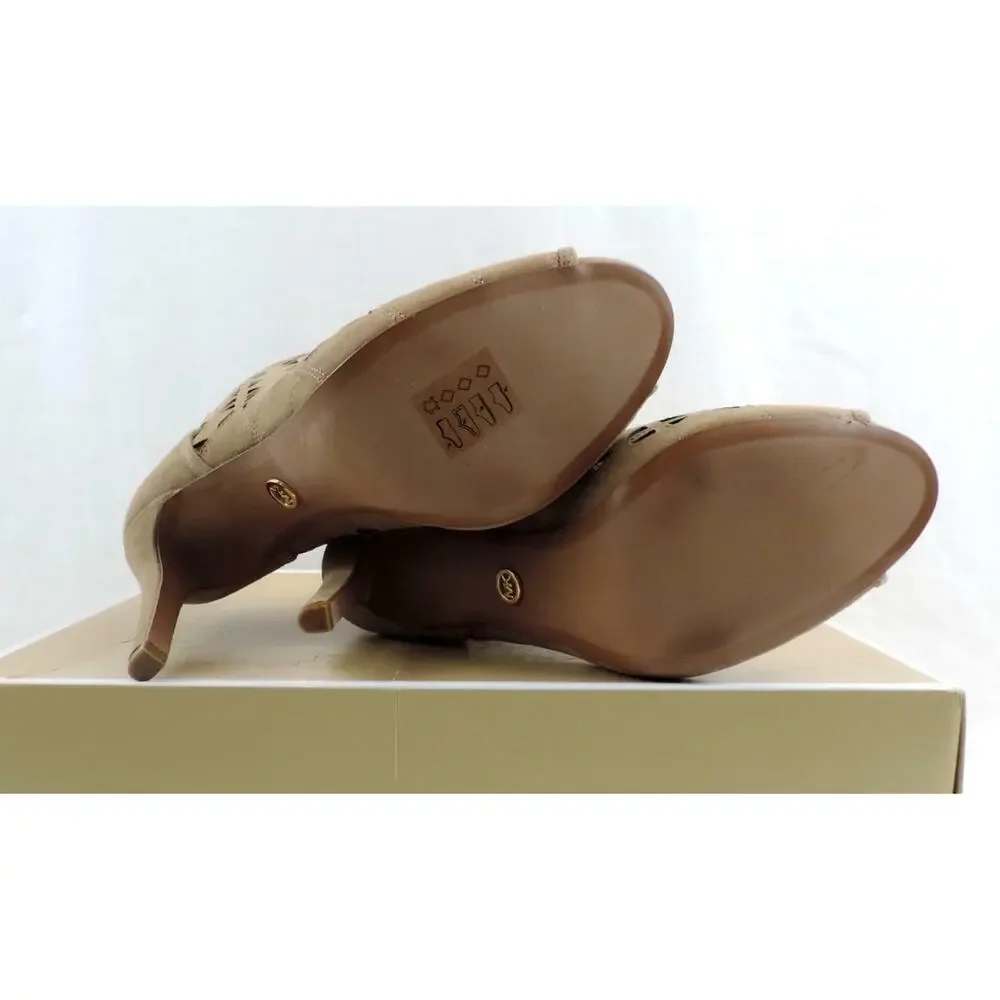 Michael Kors Size 10 Ivy Bootie High Heel Open Toe Sandals Suede Dark Khaki